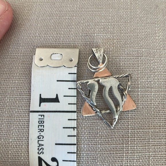 Star of David Chai Vtg Sterling Silver & Rose Gold Vermeil Charm Pendant ~ 2.9g - Picture 6 of 7